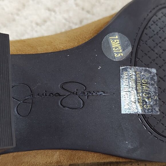 Jessica Simpson Dacia Tan Suede Leather Ankle Boots Perforated Upper Size 7.5 - Picture 8 of 9